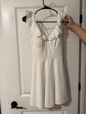 Sleeveless Cream Ruffle V-Neck Mini Dress